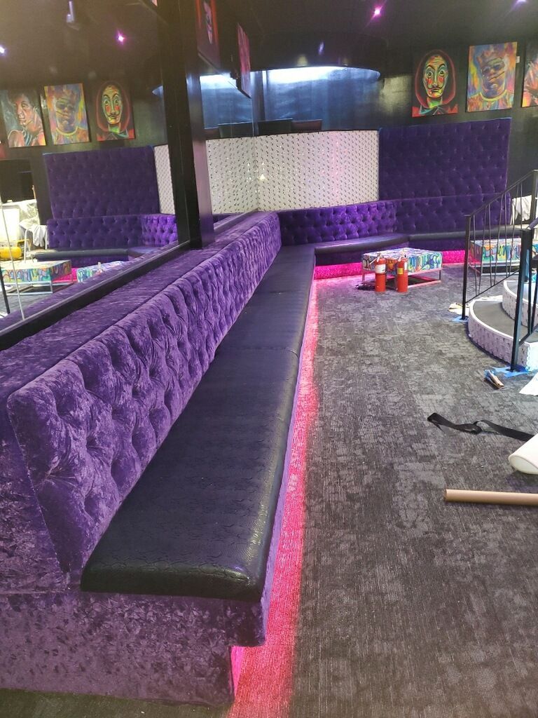MODULAR LINEAR couch purple and crock skin