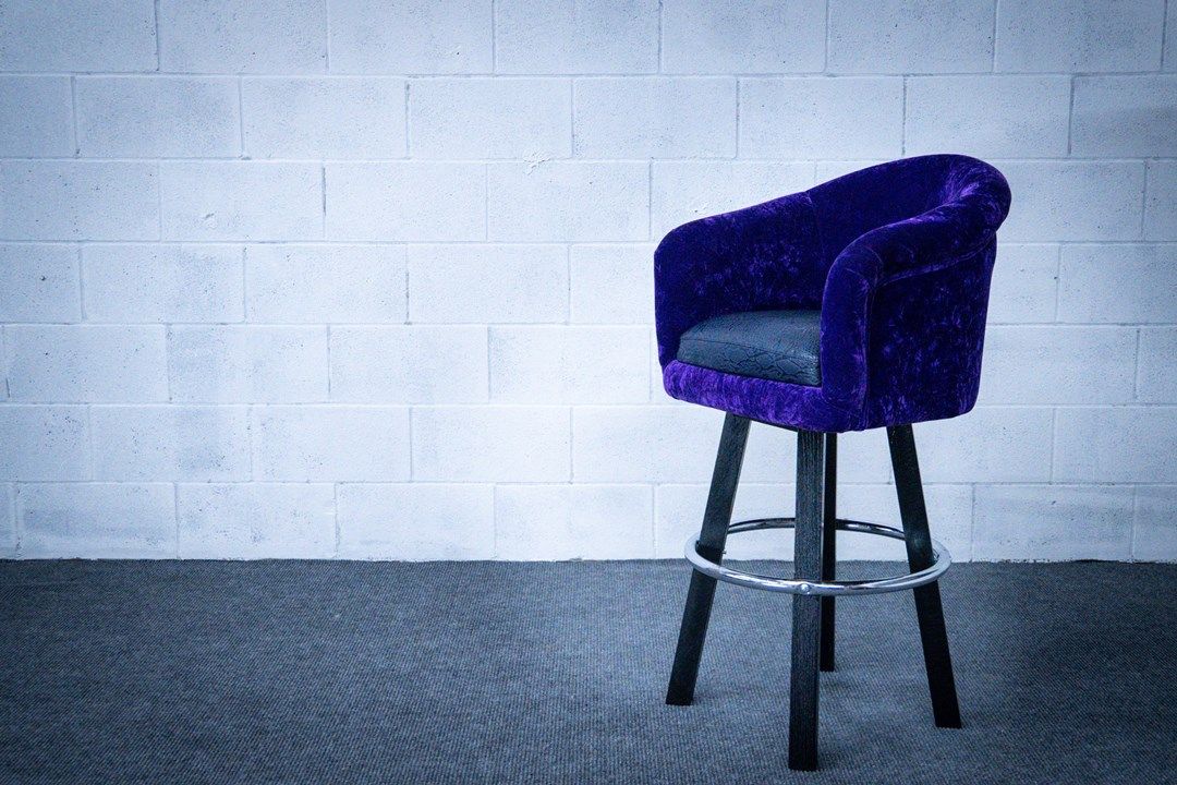 bar stool with blue crocodile seat