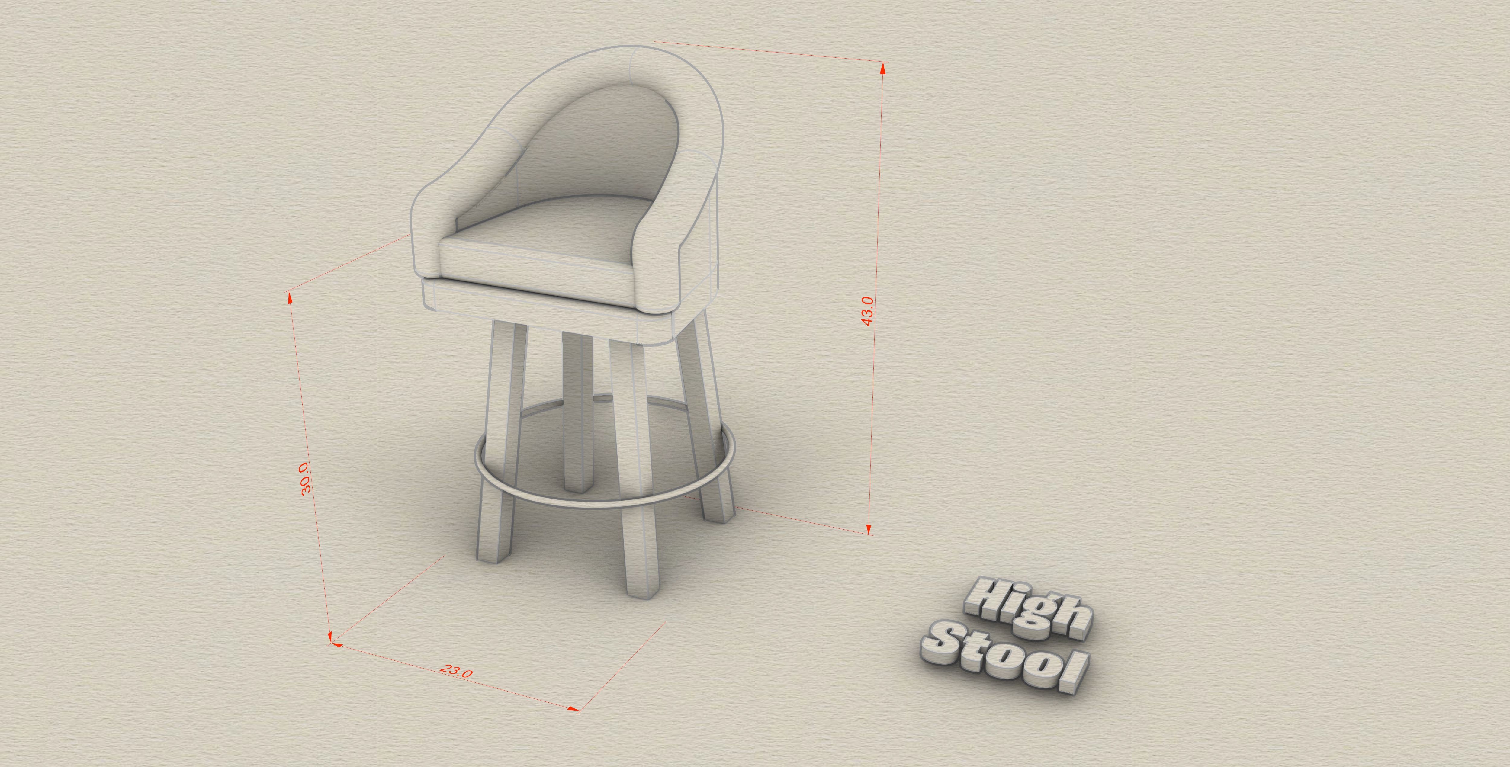 bar stool 3d model with  measures
