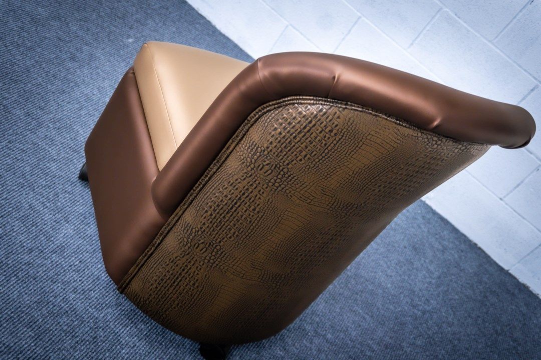 nightclub chair in beige satin and brown crock skin furniture
