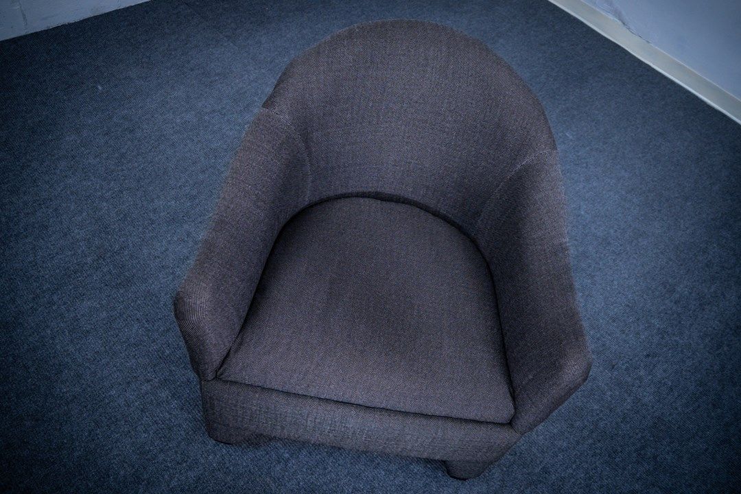 Barrel chair in gray fabric top view