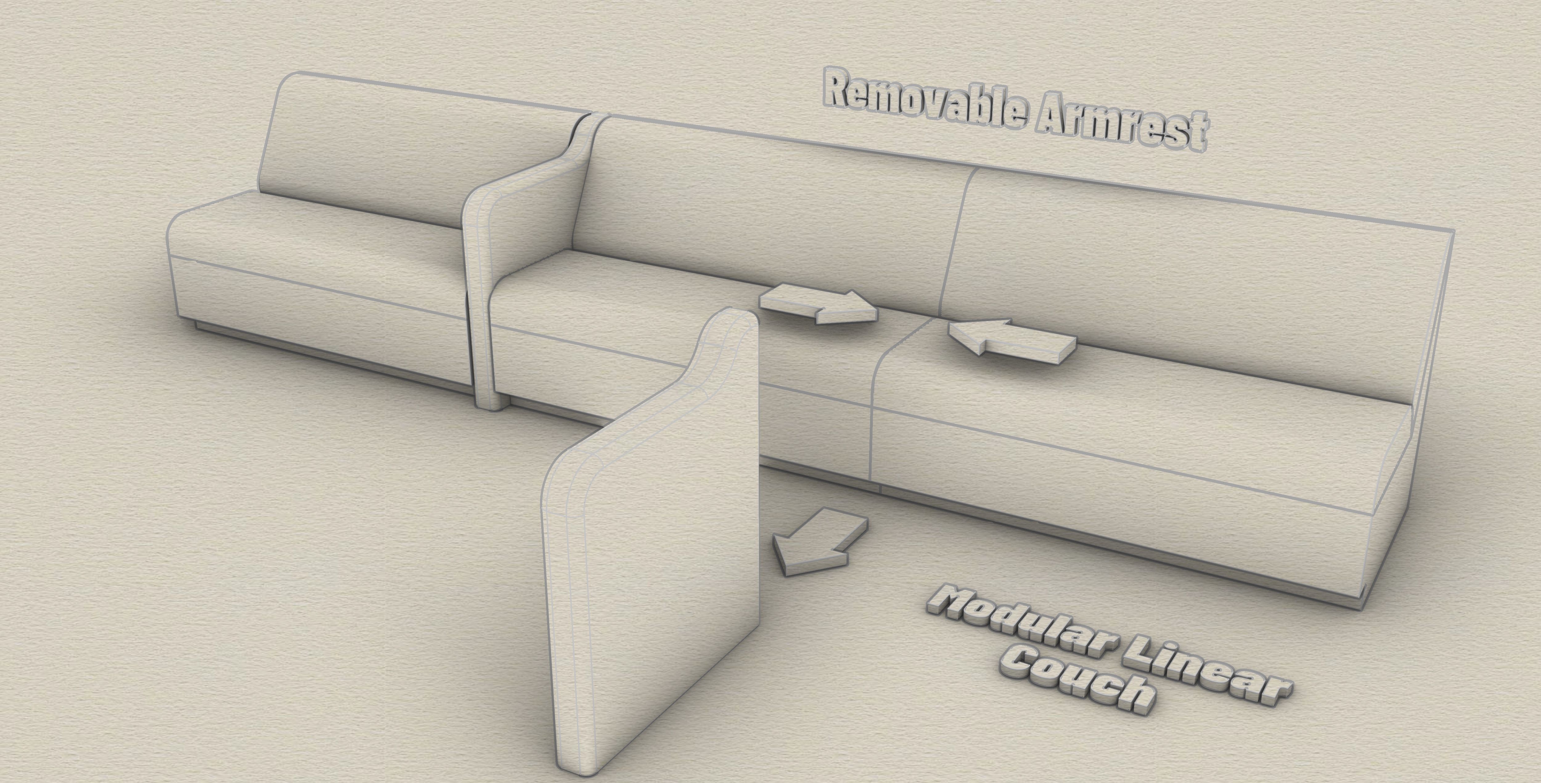 MODULAR LINEAR nightclub couch with adjustable armrest 3d model