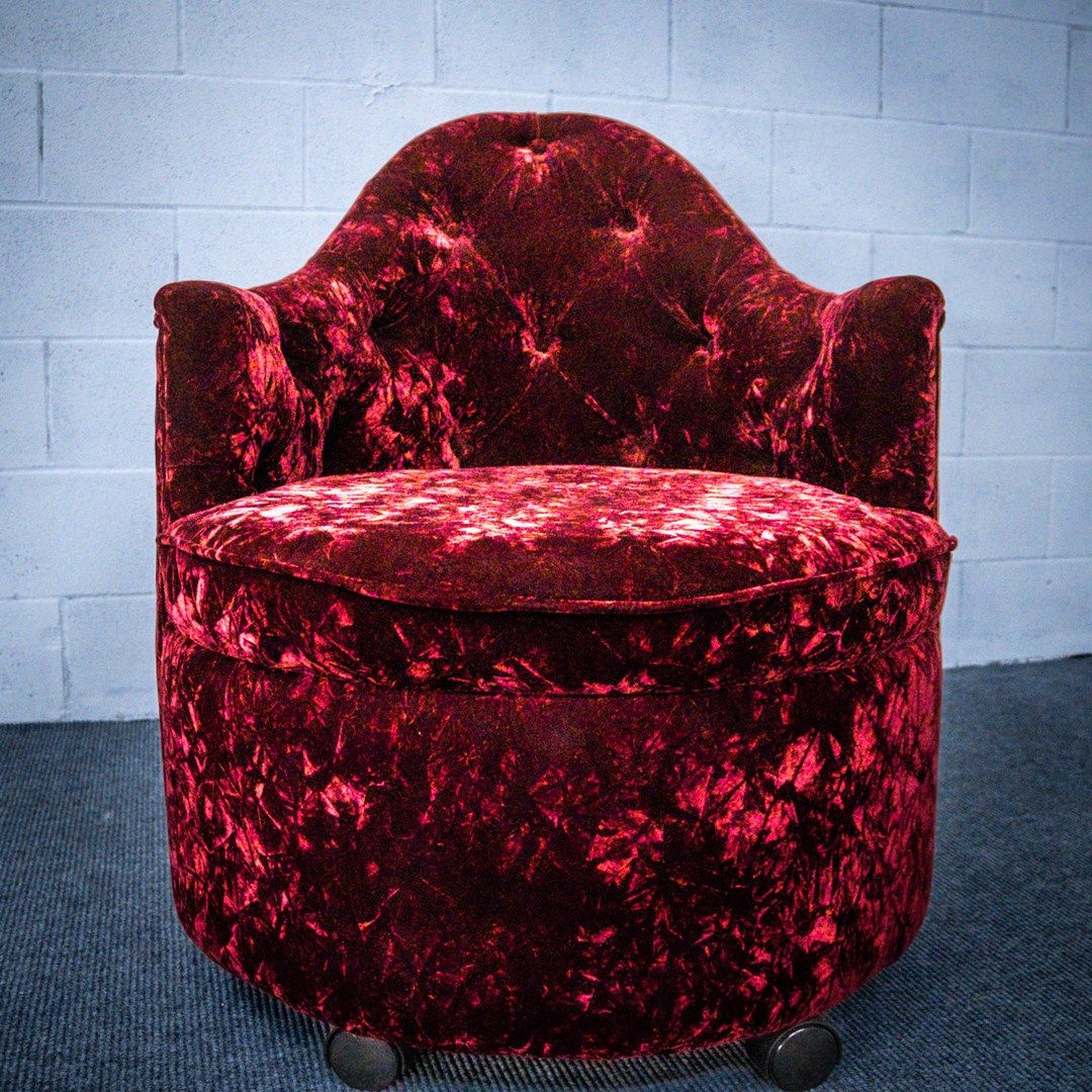 round chair gallery in red velvet front view
