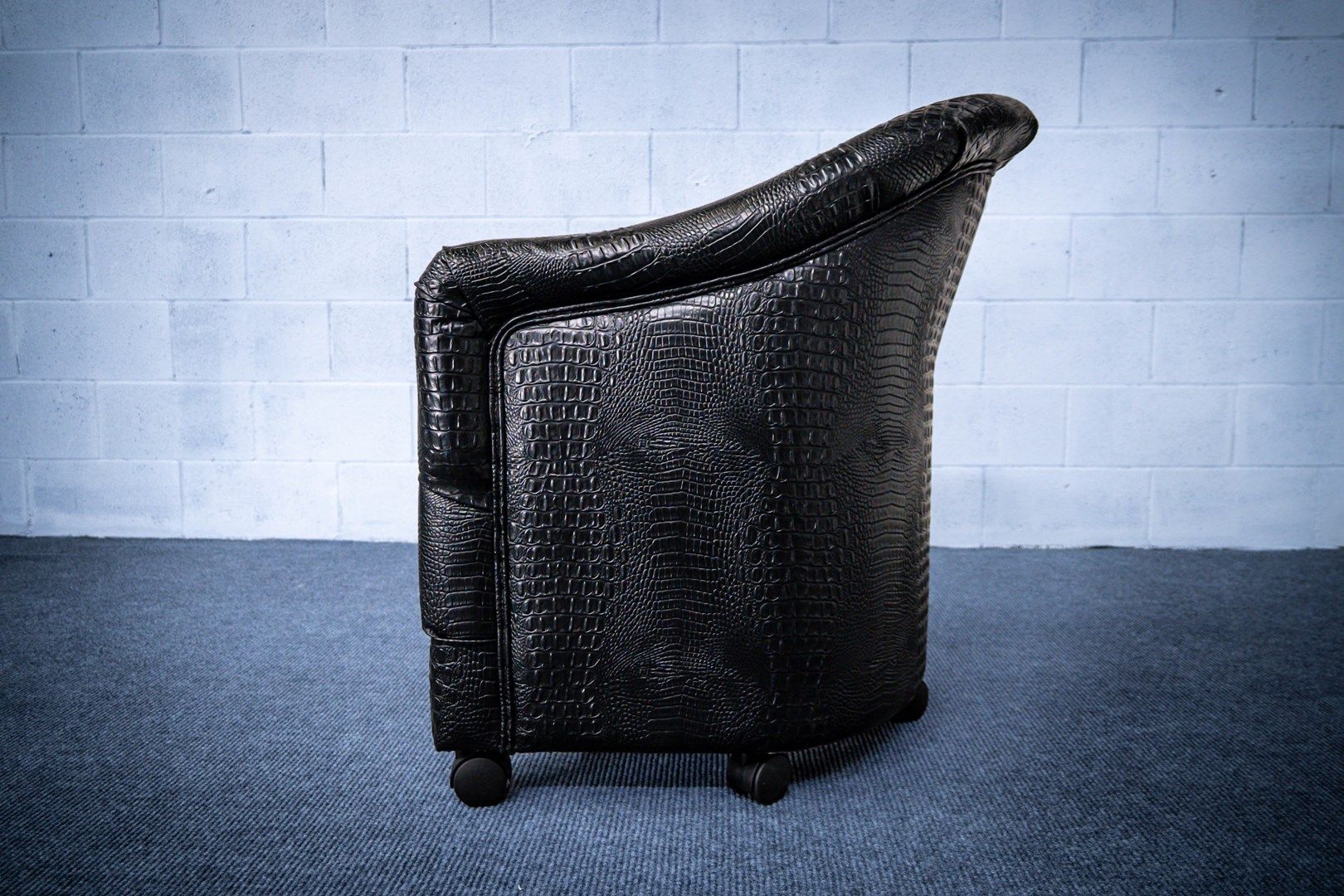 Black crocodile barrel chair