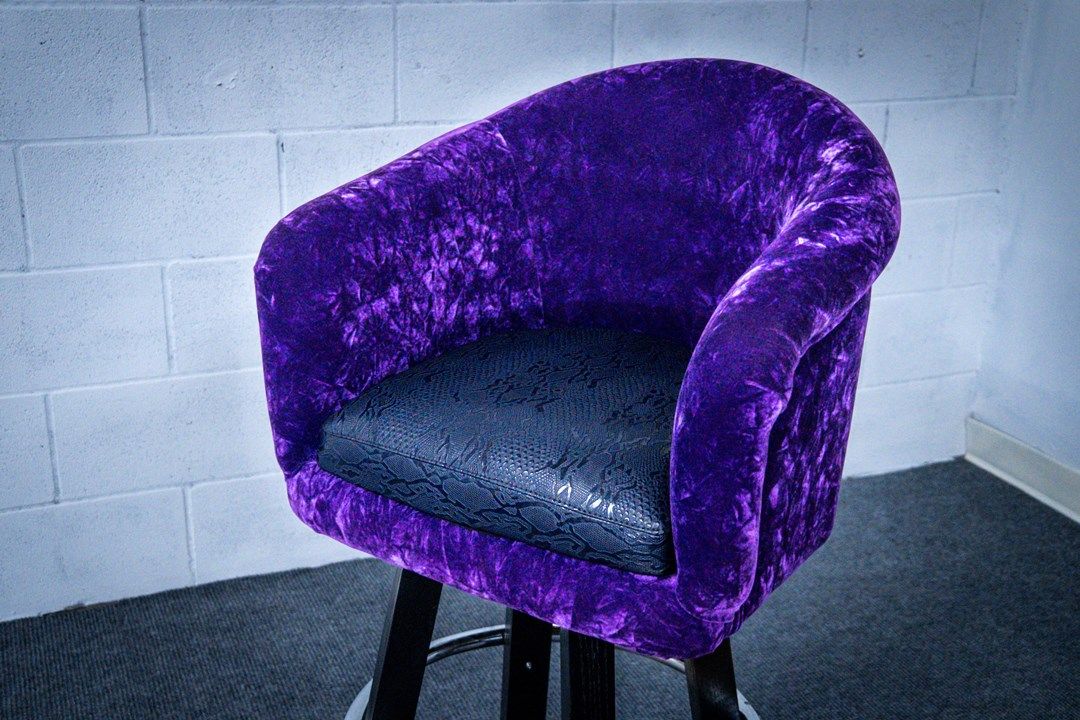 purple bar stool with arm rest