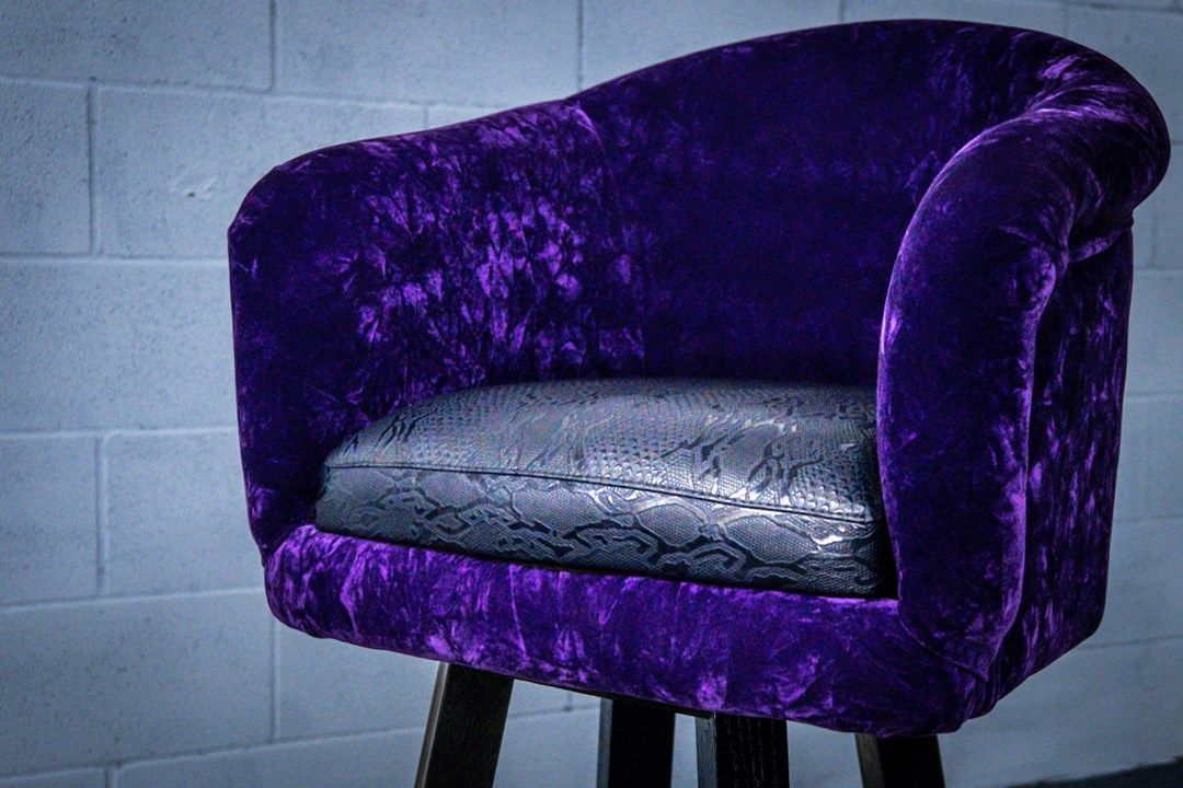 Purple velvet bar stool