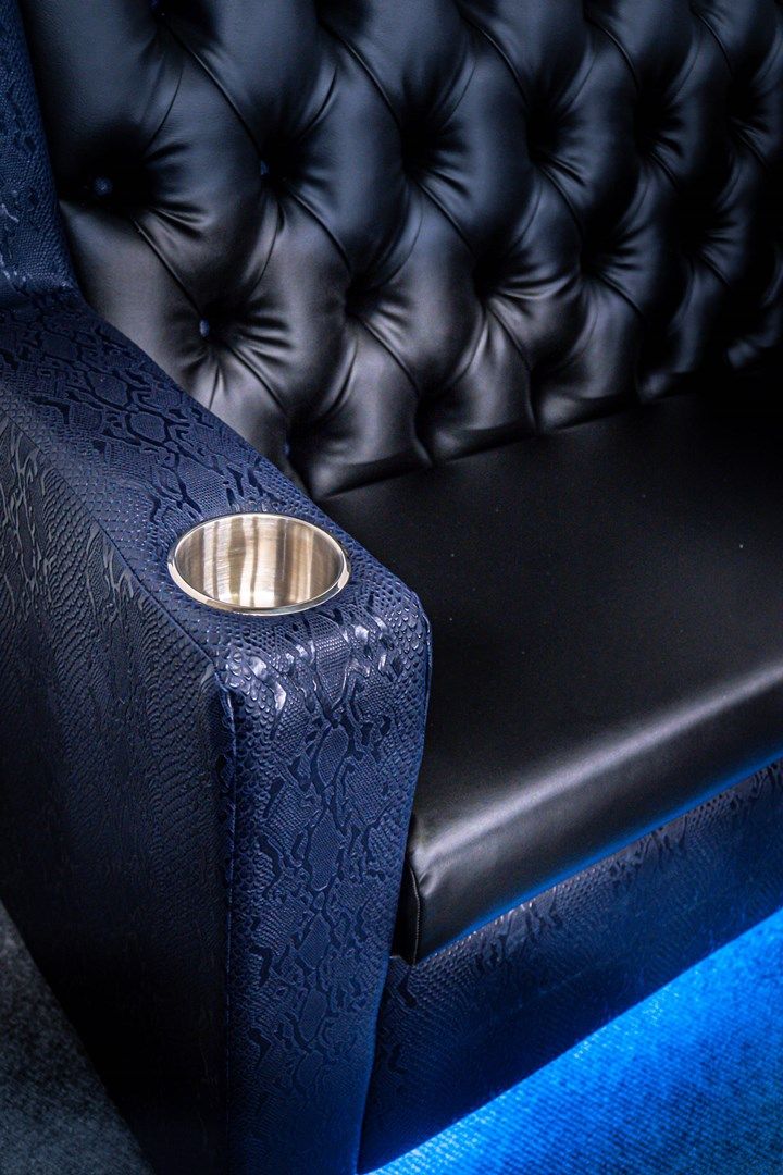 VIP nightclub couch with led light armrest cup holder detail