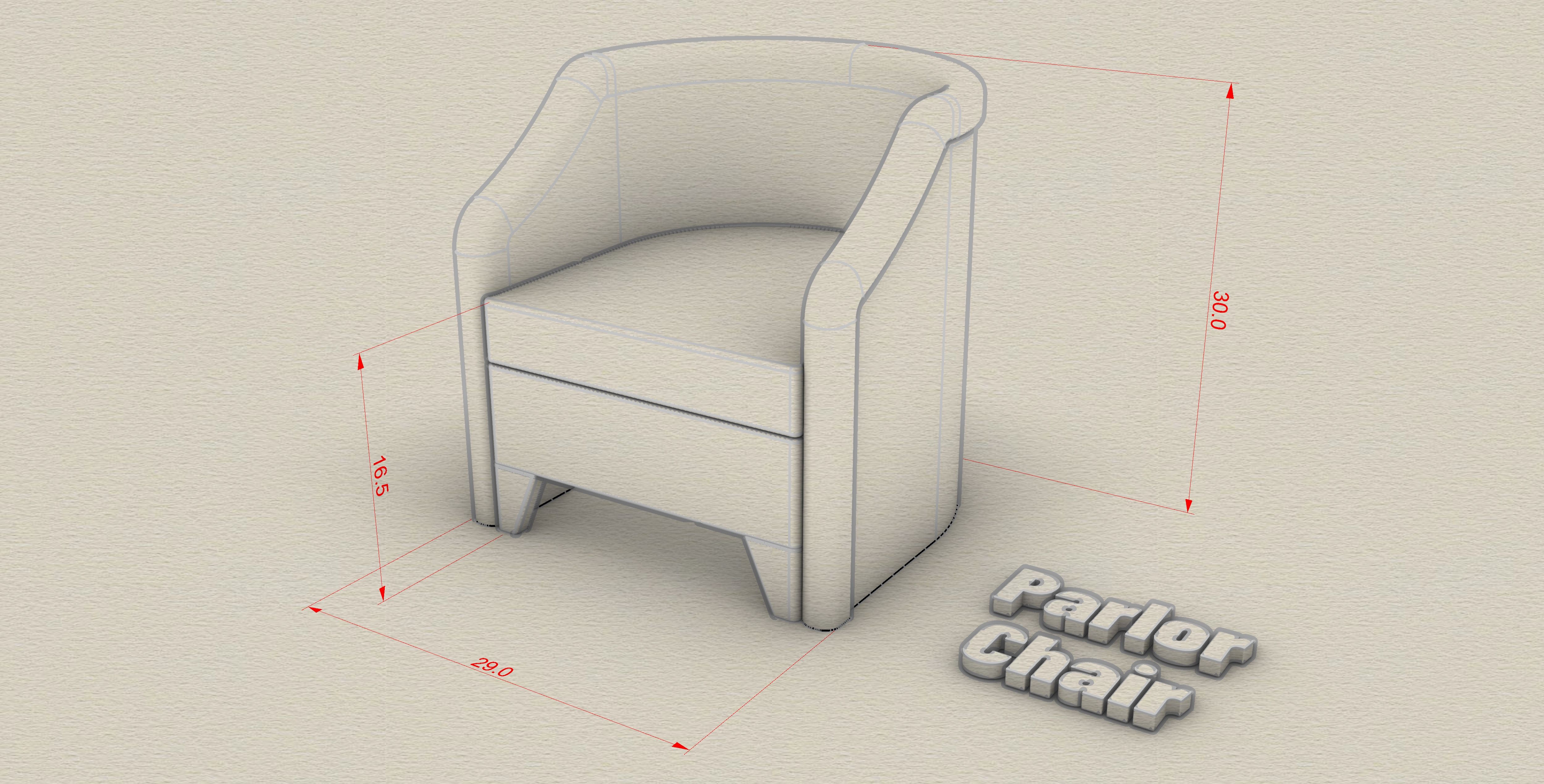 nightclub parlor chair 3d render with measures